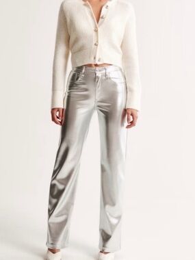 Abercrombie & Fitch Vegan Leather 90s Relaxed Pants in Metallic Silver size 29/8